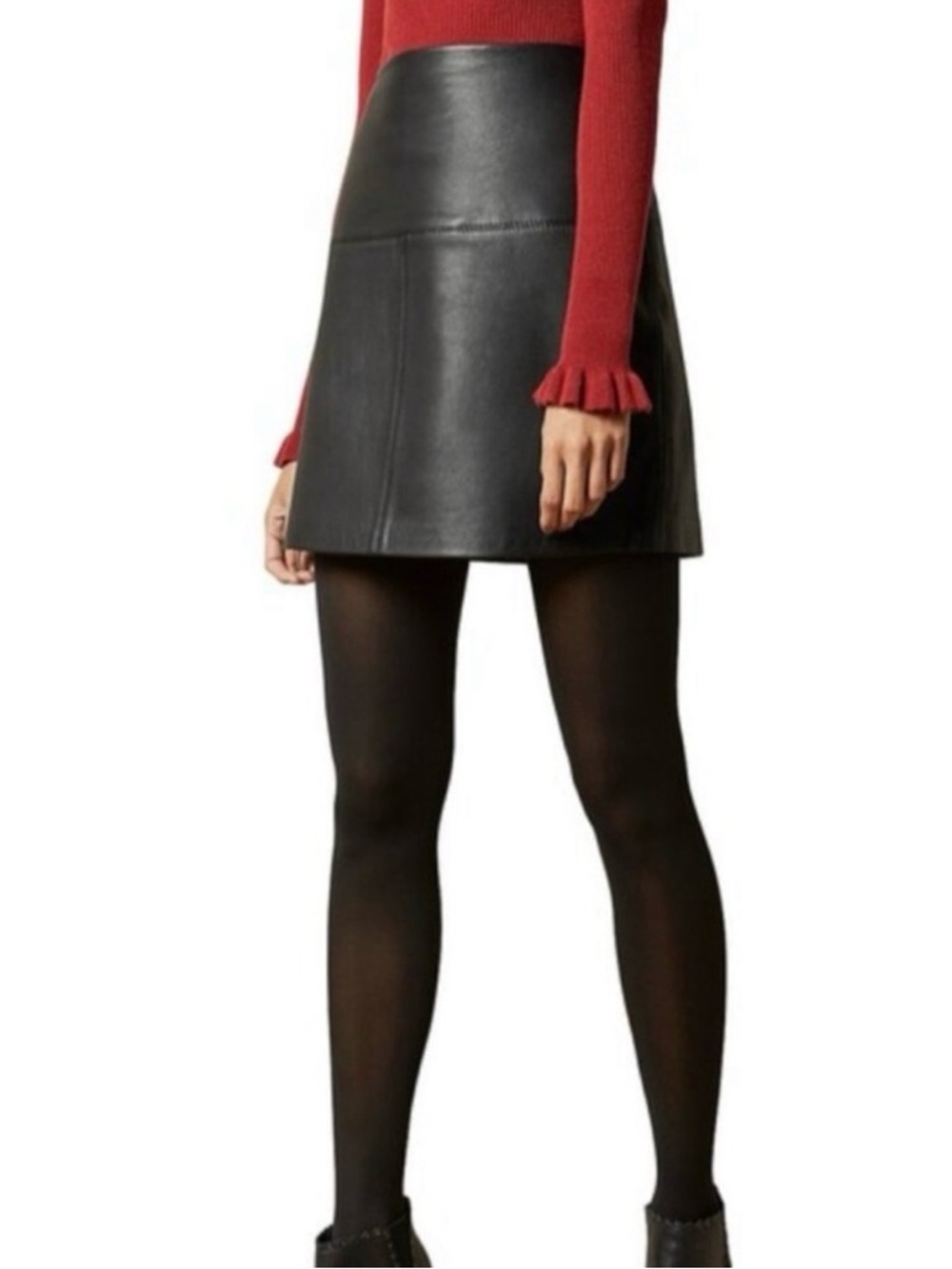 Ted Baker Black Leather A-Line Mini Skirt